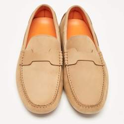 Pre Owned Hermes Brown Nubuck Leather Oscar Loafers Size 43.5