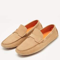 Pre Owned Hermes Brown Nubuck Leather Oscar Loafers Size 43.5