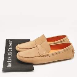 Pre Owned Hermes Brown Nubuck Leather Oscar Loafers Size 43.5