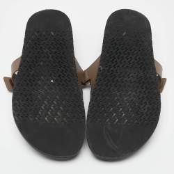 Hermes Olive Green Leather Chypre Flat Sandals Size 46