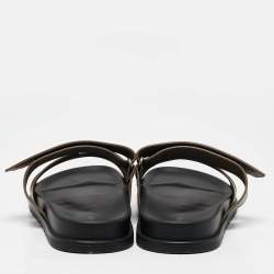 Hermes Olive Green Leather Chypre Flat Sandals Size 46
