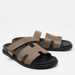 Hermes Olive Green Leather Chypre Flat Sandals Size 46