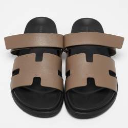 Hermes Olive Green Leather Chypre Flat Sandals Size 46