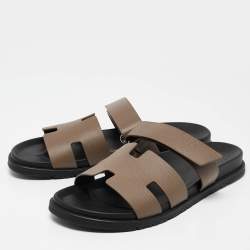 Hermes Olive Green Leather Chypre Flat Sandals Size 46