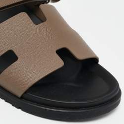 Hermes Olive Green Leather Chypre Flat Sandals Size 46