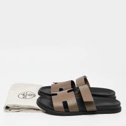 Hermes Olive Green Leather Chypre Flat Sandals Size 46