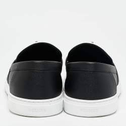 Hermes Black Leather Game Slip On Sneakers Size 45