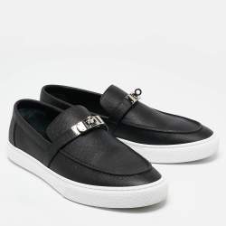 Hermes Black Leather Game Slip On Sneakers Size 45