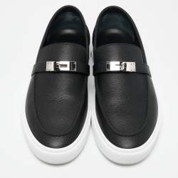 Hermes Black Leather Game Slip On Sneakers Size 45