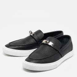 Hermes Black Leather Game Slip On Sneakers Size 45
