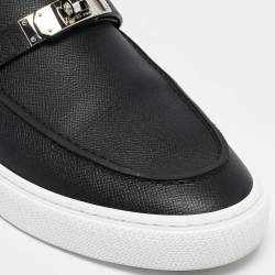 Hermes Black Leather Game Slip On Sneakers Size 45