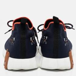 Hermes Navy Blue Knit Fabric Flex Lace Up Sneakers Size 45