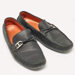 Hermes Black Leather Alessandro Loafers Size 41.5
