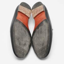 Pre Owned Hermes Black Perforated Leather Smoking Slippers Size 44