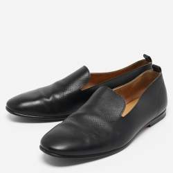 Pre Owned Hermes Black Perforated Leather Smoking Slippers Size 44