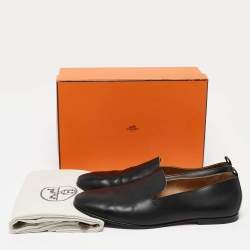 Pre Owned Hermes Black Perforated Leather Smoking Slippers Size 44