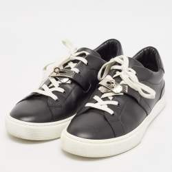 Hermes Black Leather Day Lace Up Sneakers Size 43.5