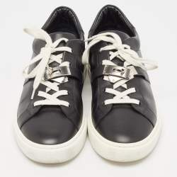 Hermes Black Leather Day Lace Up Sneakers Size 43.5