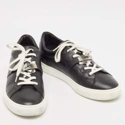 Hermes Black Leather Day Lace Up Sneakers Size 43.5