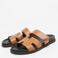 Pre Owned Hermes Brown Leather Chypre Sandals Size 41.5