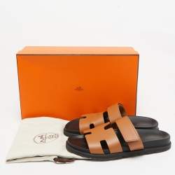 Pre Owned Hermes Brown Leather Chypre Sandals Size 41.5