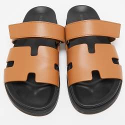 Pre Owned Hermes Brown Leather Chypre Sandals Size 41.5