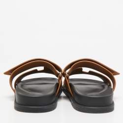Pre Owned Hermes Brown Leather Chypre Sandals Size 41.5