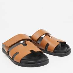 Pre Owned Hermes Brown Leather Chypre Sandals Size 41.5