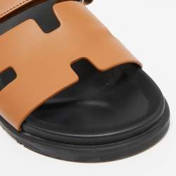 Pre Owned Hermes Brown Leather Chypre Sandals Size 41.5