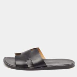 Hermes Black Leather Izmir Flat Slides Size 42