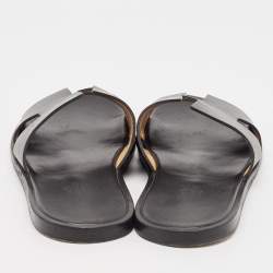 Hermes Black Leather Izmir Flat Slides Size 42