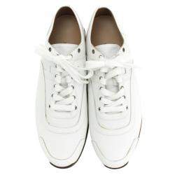 Hermes White Canvas And Leather Trim Kool Low Top Sneakers Size 42