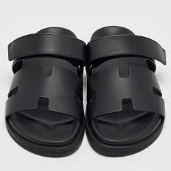 Hermès Black Leather Chypre Sandals Size 41