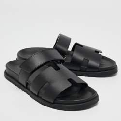 Hermès Black Leather Chypre Sandals Size 41