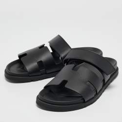 Hermès Black Leather Chypre Sandals Size 41