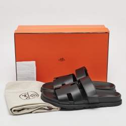 Hermès Black Leather Chypre Sandals Size 41