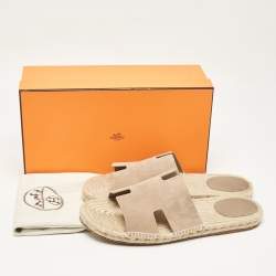 Hermes Beige Suede Antigua Flat Slides Size 47