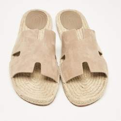 Hermes Beige Suede Antigua Flat Slides Size 47