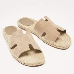 Hermes Beige Suede Antigua Flat Slides Size 47
