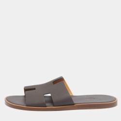 Hermes Dark Brown Leather Izmir Slide Sandals Size 43.5
