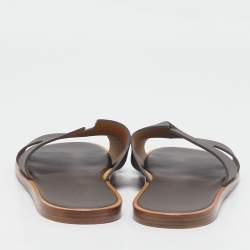 Hermes Dark Brown Leather Izmir Slide Sandals Size 43.5