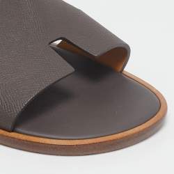 Hermes Dark Brown Leather Izmir Slide Sandals Size 43.5