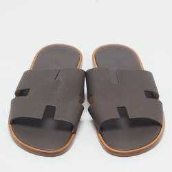 Hermes Dark Brown Leather Izmir Slide Sandals Size 43.5