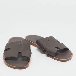 Hermes Dark Brown Leather Izmir Slide Sandals Size 43.5