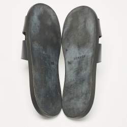 Hermes Navy Blue Leather and Canvas Izmir Flat Slides Size 45