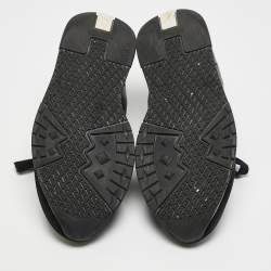 Pre Owned Hermes Black Fabric and Leather Stadium Lace Up Sneakers Size 44