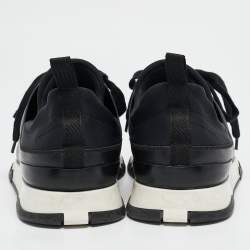 Pre Owned Hermes Black Fabric and Leather Stadium Lace Up Sneakers Size 44