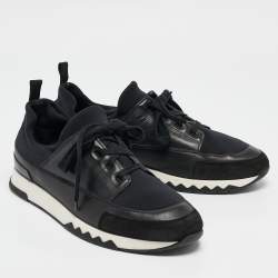 Pre Owned Hermes Black Fabric and Leather Stadium Lace Up Sneakers Size 44