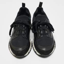 Pre Owned Hermes Black Fabric and Leather Stadium Lace Up Sneakers Size 44