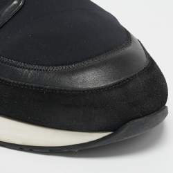 Pre Owned Hermes Black Fabric and Leather Stadium Lace Up Sneakers Size 44